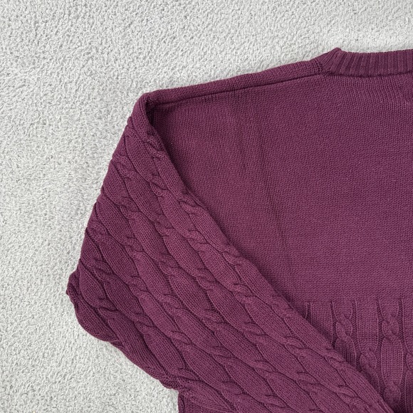 VTG 90s Eddie Bauer Cable Knit Cotton Sweater Men XL Plum Grandpa Heavyweight - Picture 14 of 16